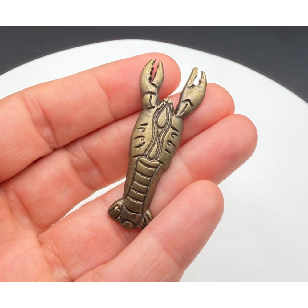Lobster Brooch Pin Antique Gold Tone Crayfish Seafood Coastal Jewelry Gift
